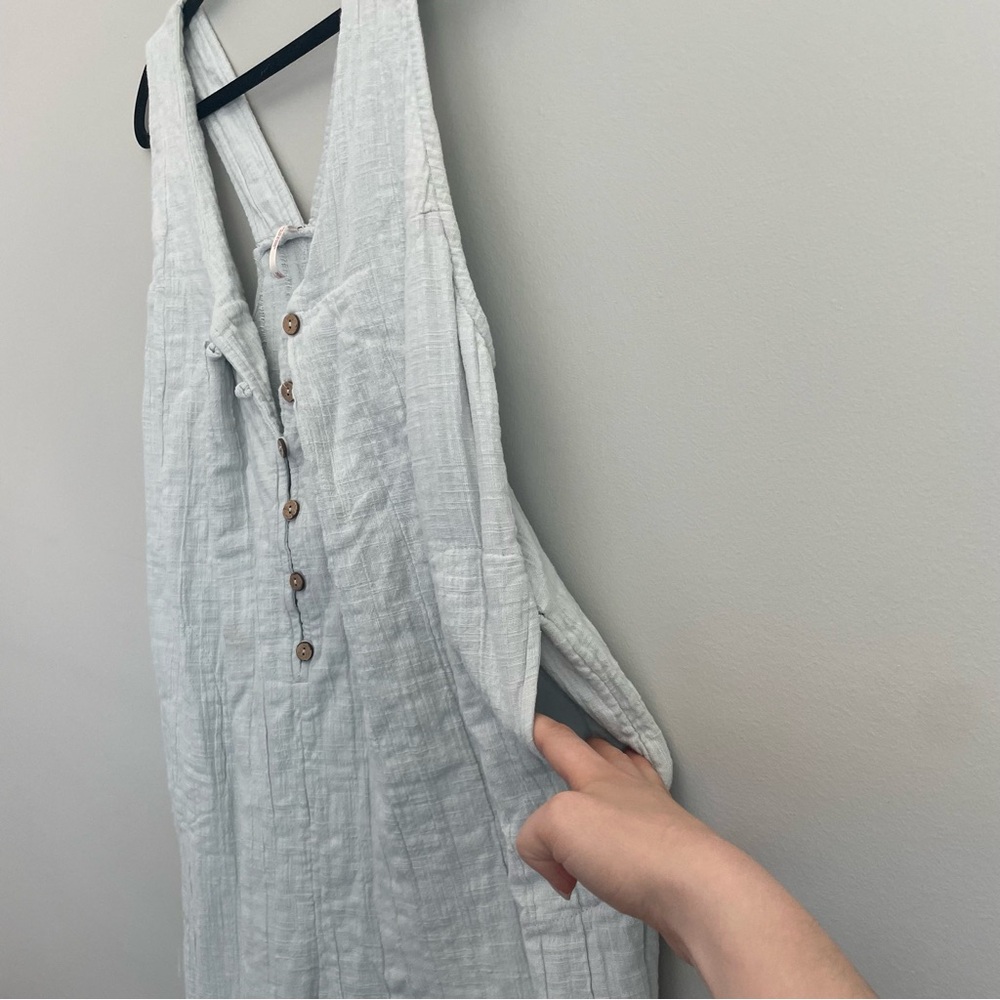 Free People White Gauze Linen Jumpsuit with Button Detail - Picture 4 of 10